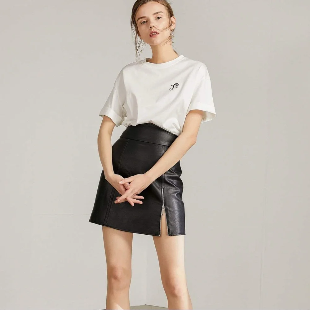 Black Side Zip Leather Mini Skirt - Picture 3 of 8